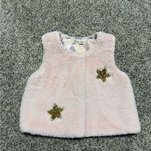 DOE A DEAR Pink Fuzzy Vest with Gold Star Accents 3T